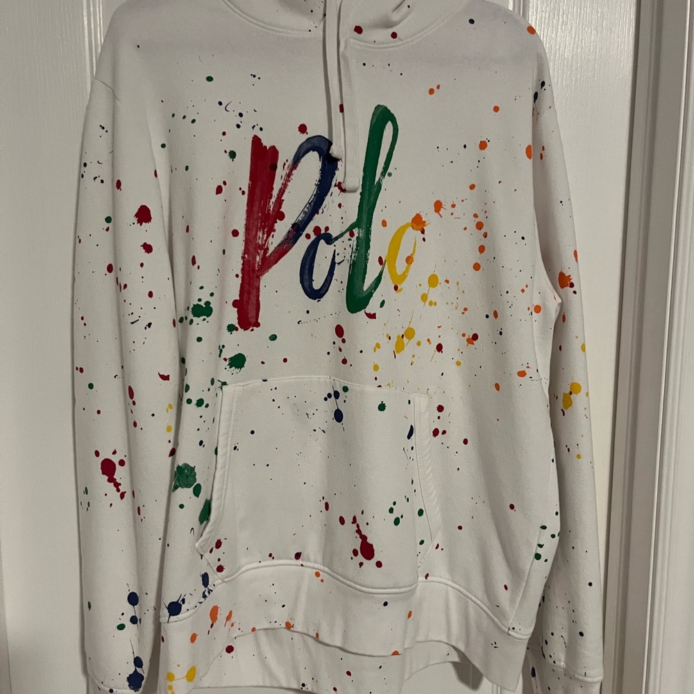 Ralph Lauren White Hoodie with Multicolor Accents
